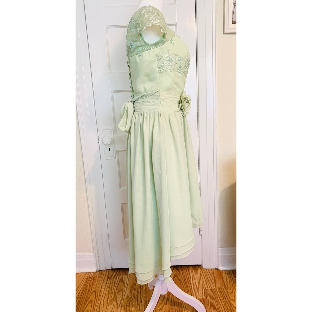 Sage Green 1950s Vintage Style Cocktail Dress Courthouse Wedding Chiffon Size M - Picture 4 of 16